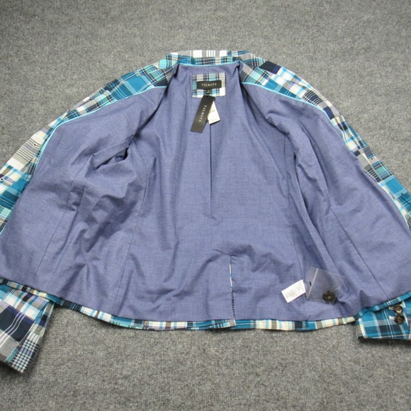 Talbots Blazer Womens 10 Blue Patchwork‎ Madras Plaid Cotton Two Button Lined - Picture 9 of 16